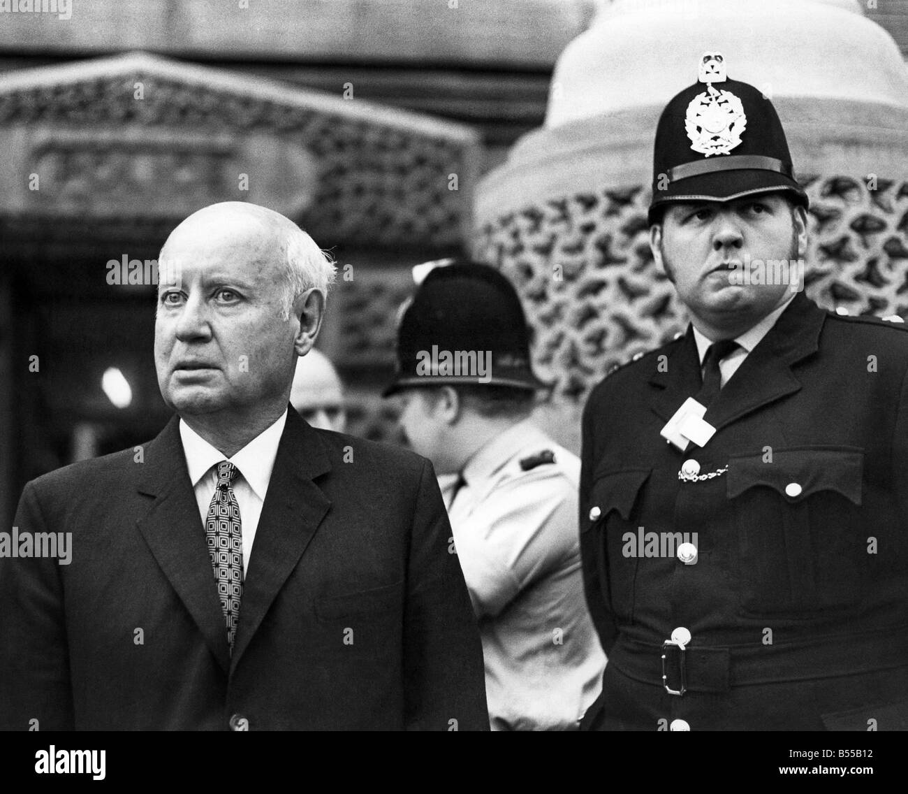 John Poulson former international architect leaves Leeds Magistrates court after being charged with involvement in bribery conspiracy. June 1973 P012528 Stock Photo