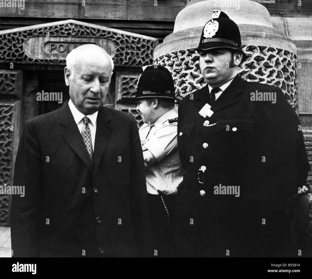John Poulson former international architect leaves Leeds Magistrates court after being charged with involvement in bribery conspiracy. June 1973 P012529 Stock Photo
