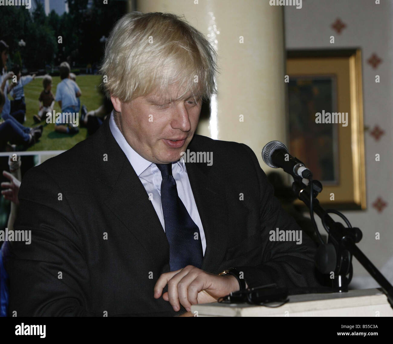 Conservative Party Conference at the Winter Gardens Blackool 2007 Mad looking Boris Johnson at a fringe meeting Stock Photo