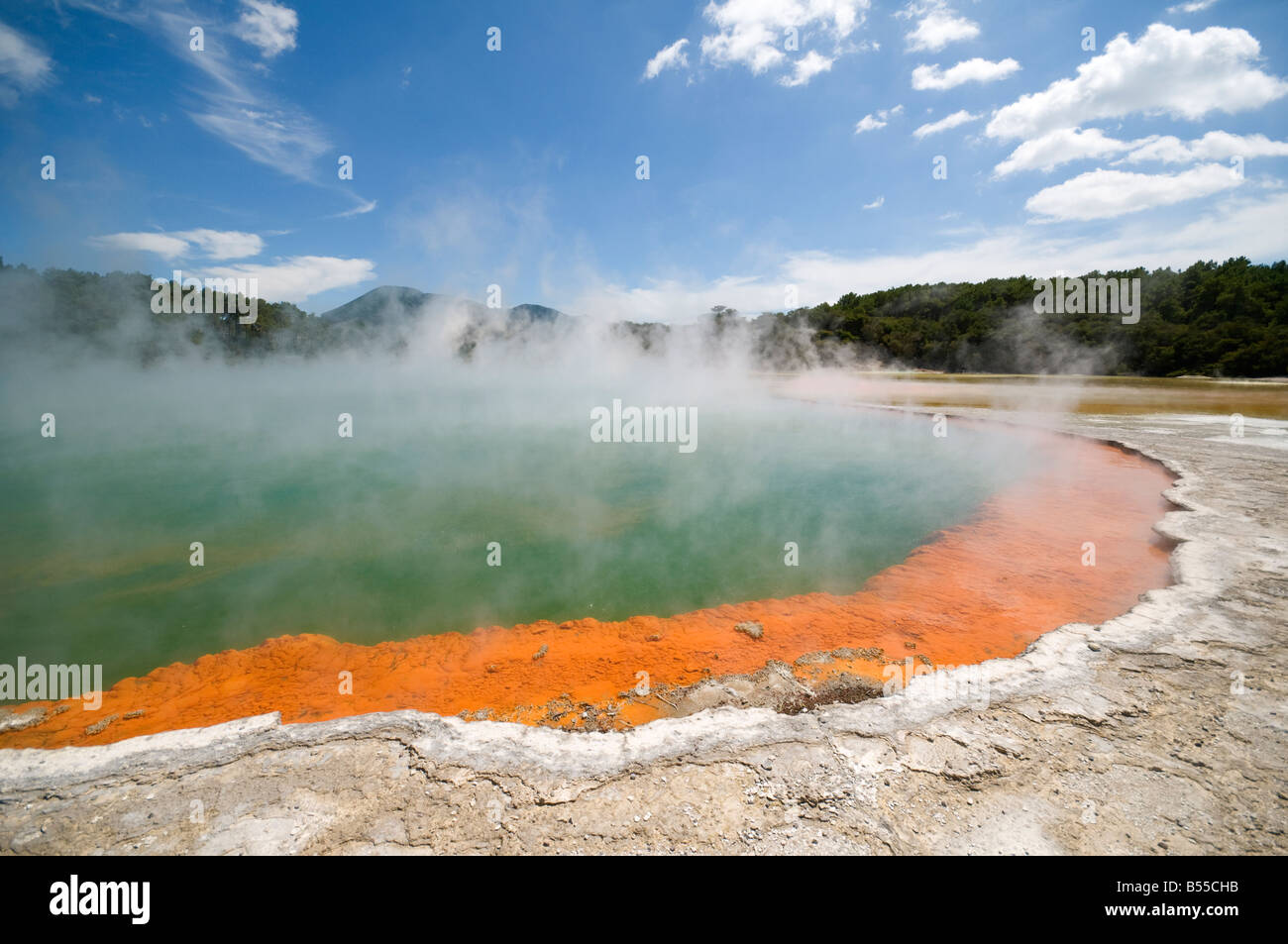 The Champagne Pool geothermal spring at the Wai-O-Tapu thermal area, near Rotorua, North Island, New Zealand Stock Photo