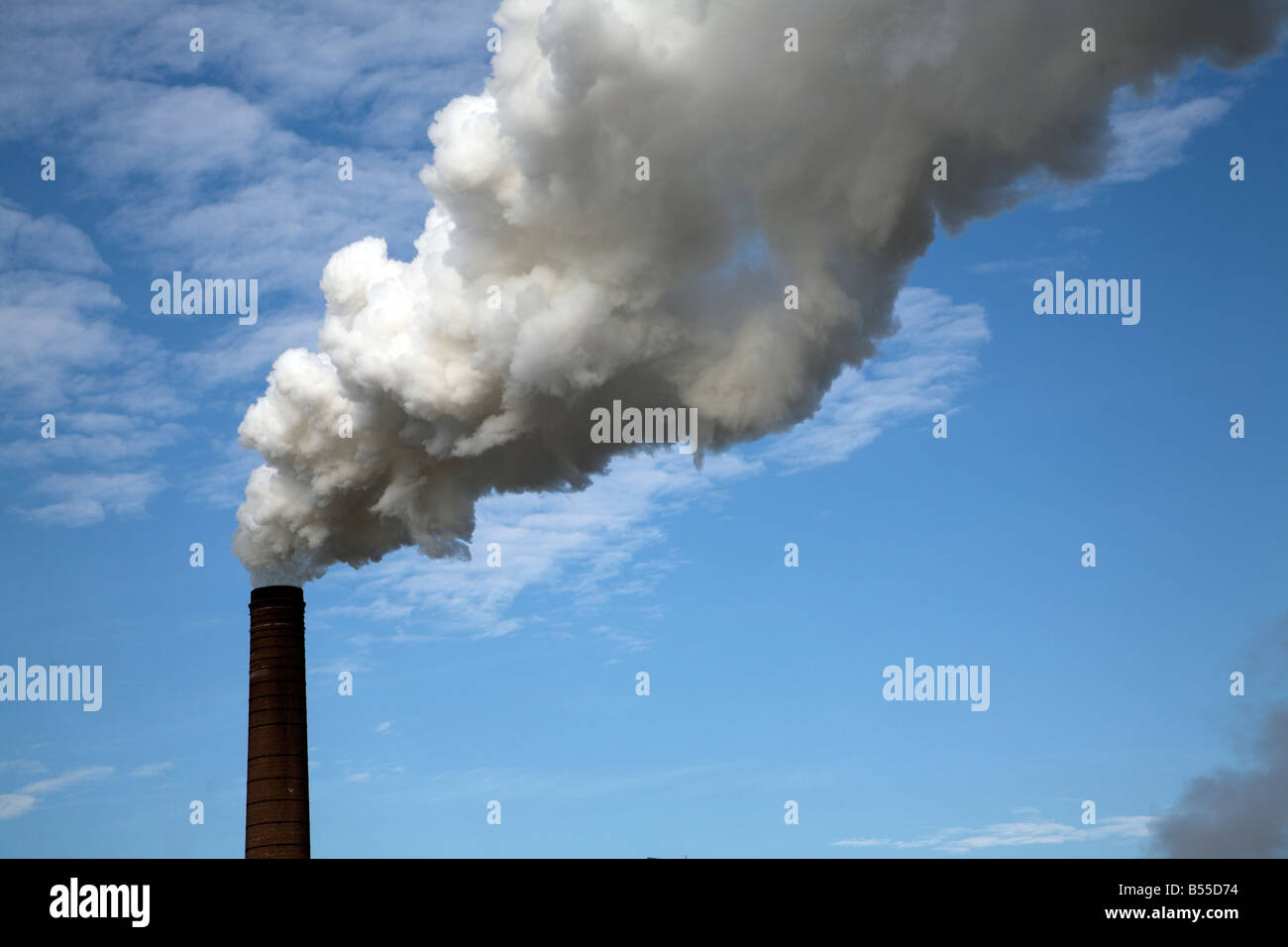 Steam smoke rising from chimney of sugar beet factory Bury St Edmunds ...