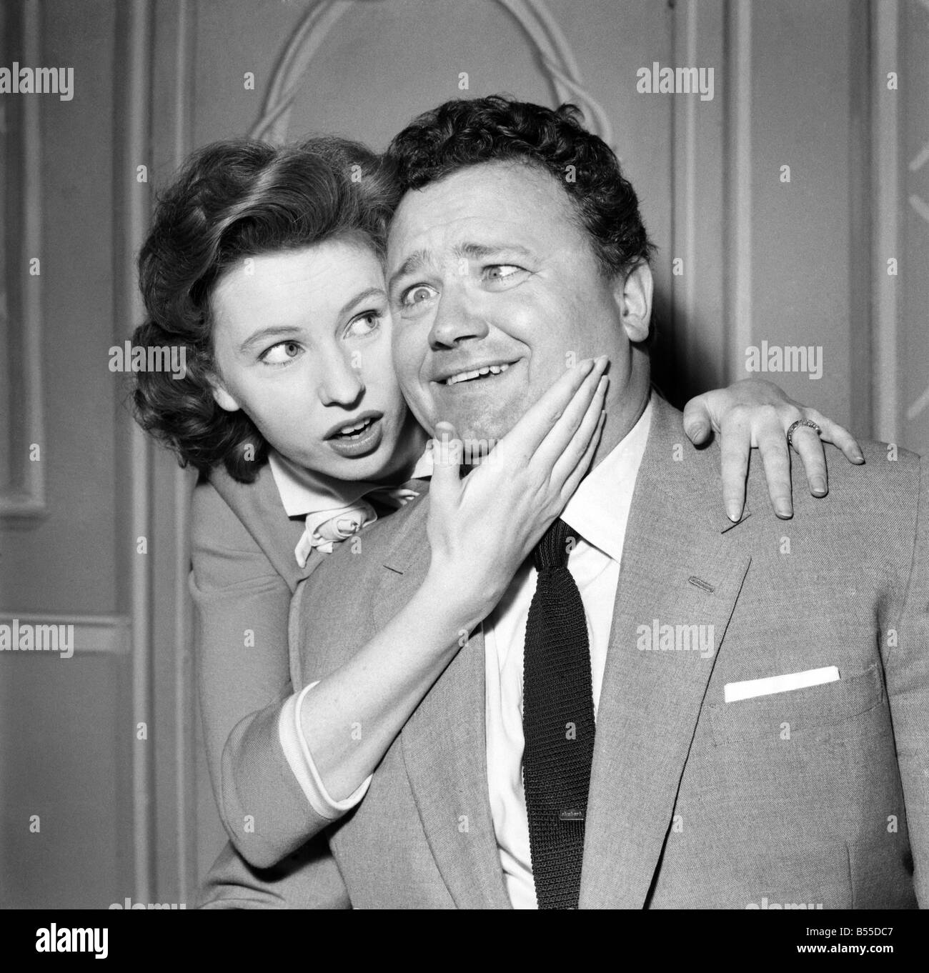 Harry Secombe in the summer show Secombe Here. Another star of the show is singer Ruby Murray. He's back! Harry up to his tricks Stock Photo