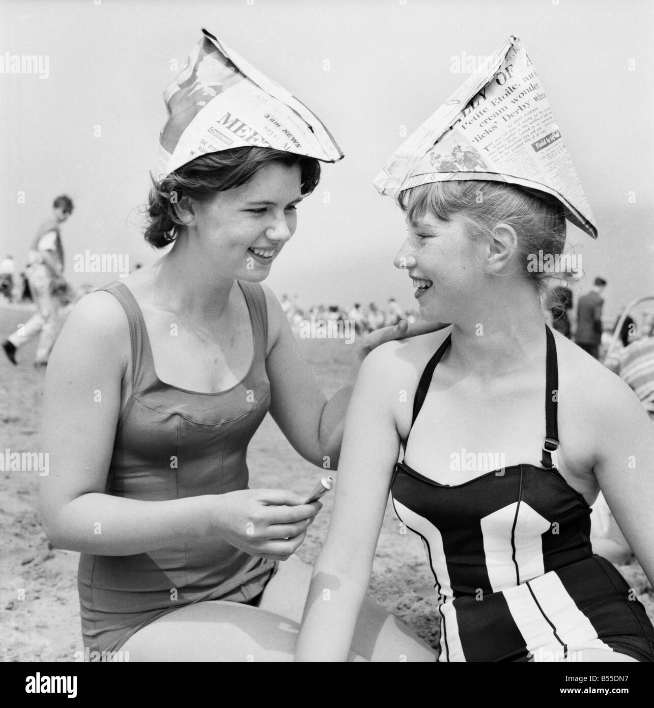 Bank holiday at Blackpool. Beach scenes/crowds/sunbathing. June 1960 M4319-008 Stock Photo