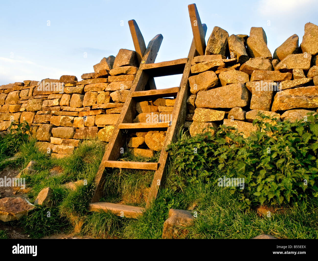 Stile over dry stone wall in Northumberland Stock Photo Alamy
