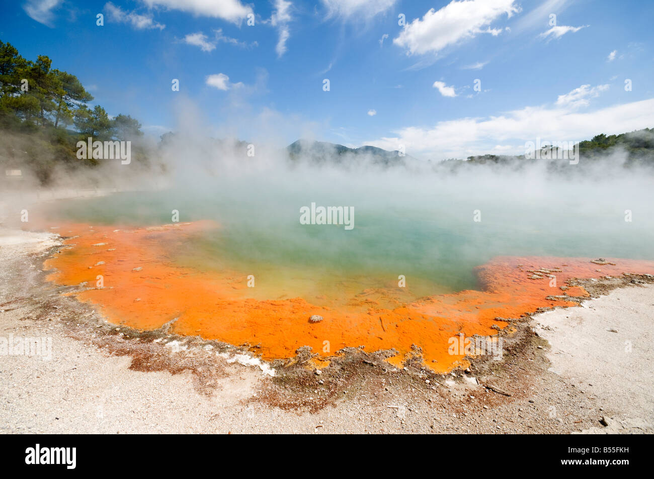 The Champagne Pool geothermal spring at the Wai-O-Tapu thermal area, near Rotorua, North Island, New Zealand Stock Photo