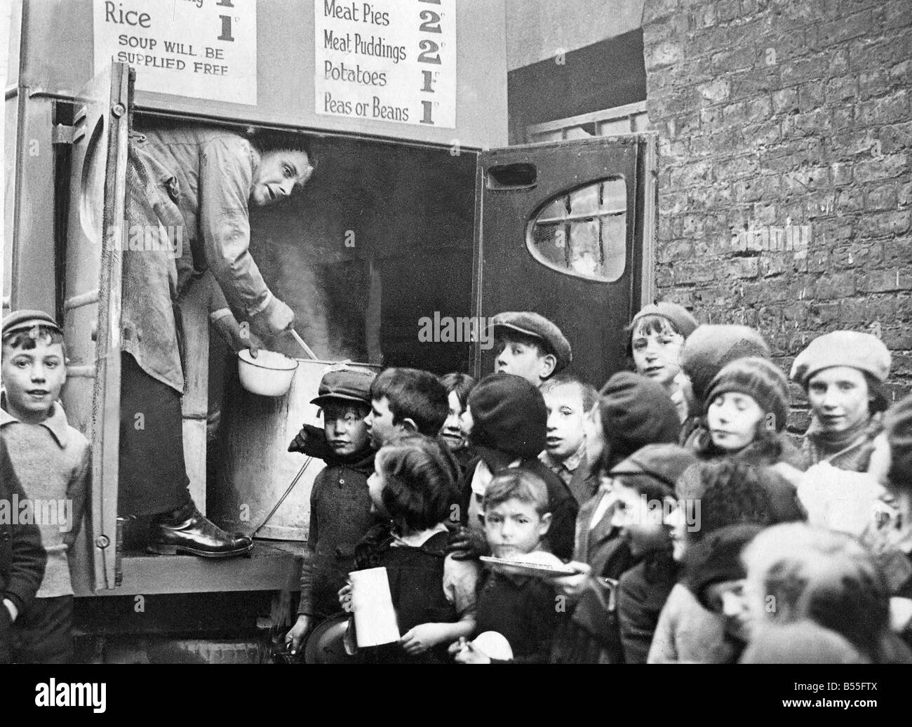A Salvation Army motor kitchen visits Byker Newcastle and serves out substantial meals at a very low cost Stock Photo