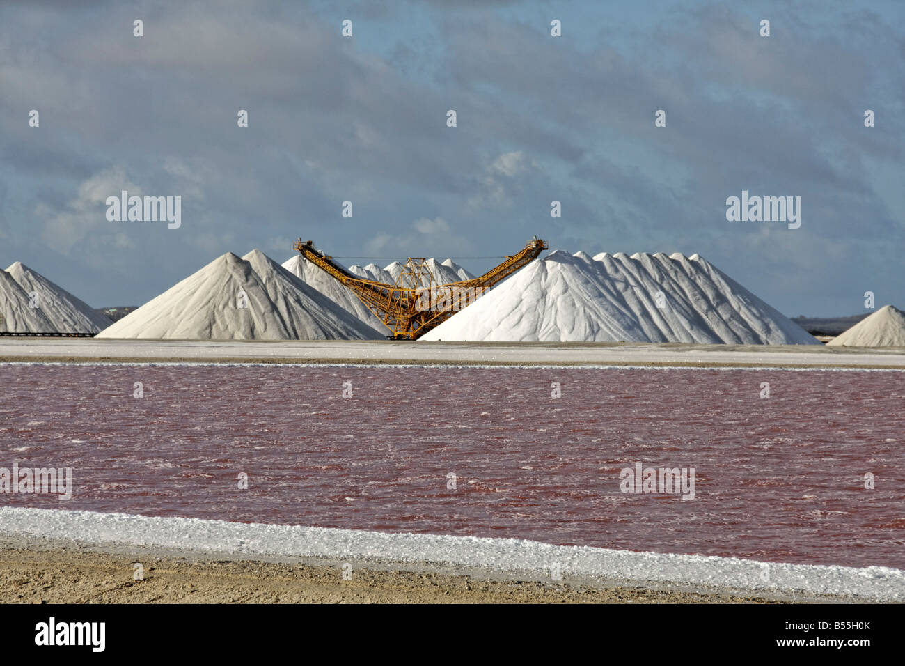 West Indies Bonaire Salt pans Sea salt mine of Pekelmeer Stock Photo