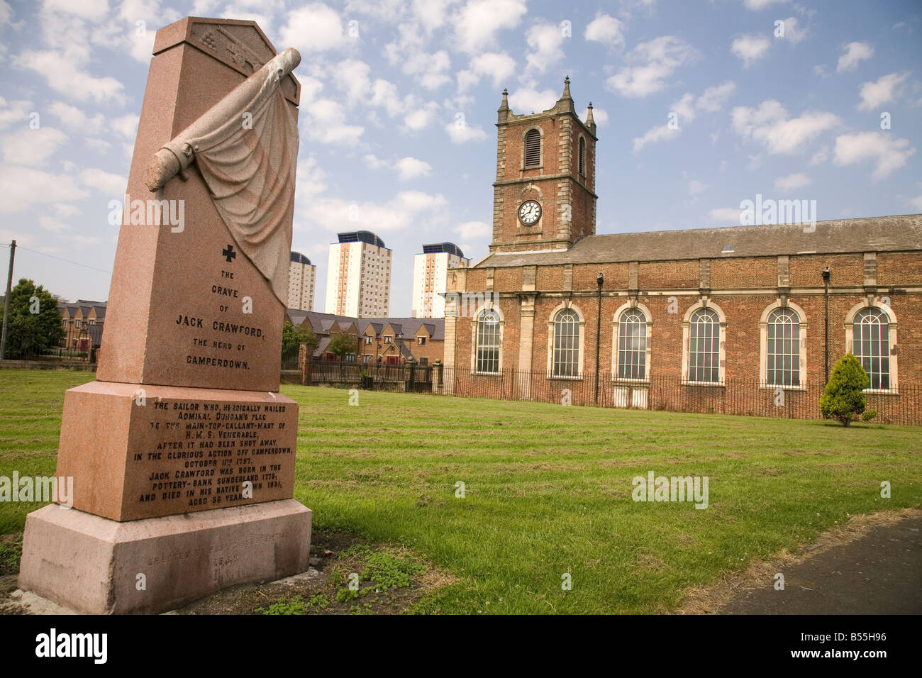 The gravestone of Jack Crawford in the graveyard of Sunderland Old Parish Church. Stock Photo