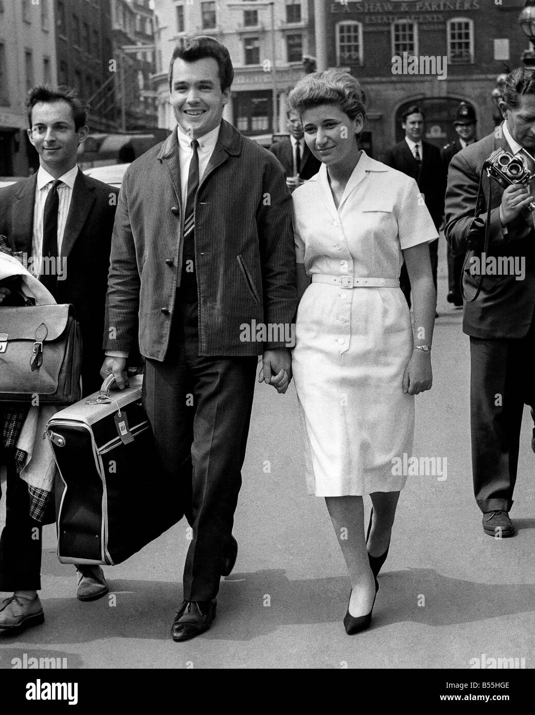 Ricky Valance after the case with his manager Miss. Lena Davis. July 1962  P012380 Stock Photo - Alamy