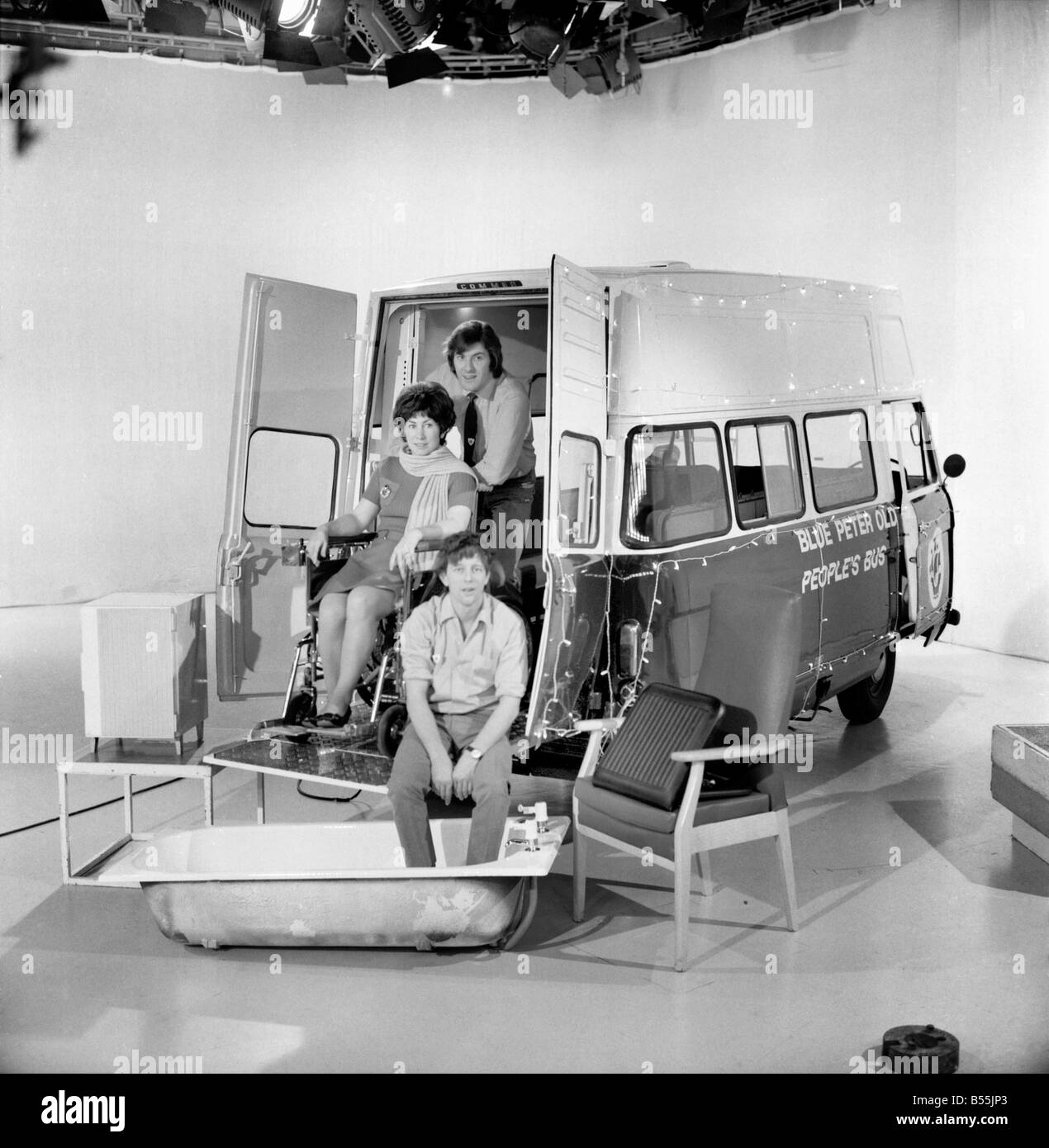 Blue Peter television presenters Peter Purves, Val Singleton and John