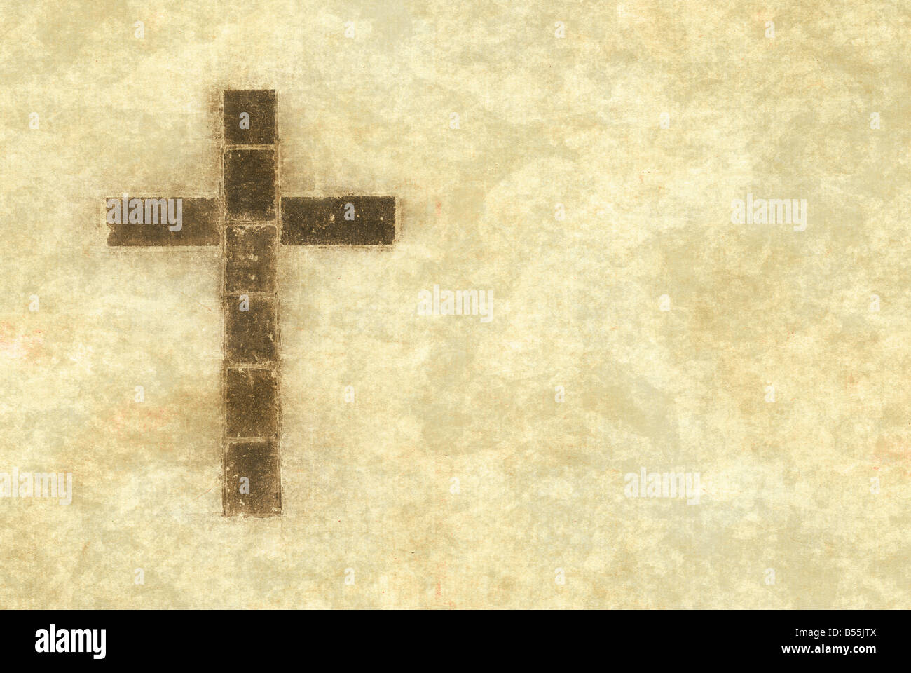 great image of a christian cross on parchment paper Stock Photo