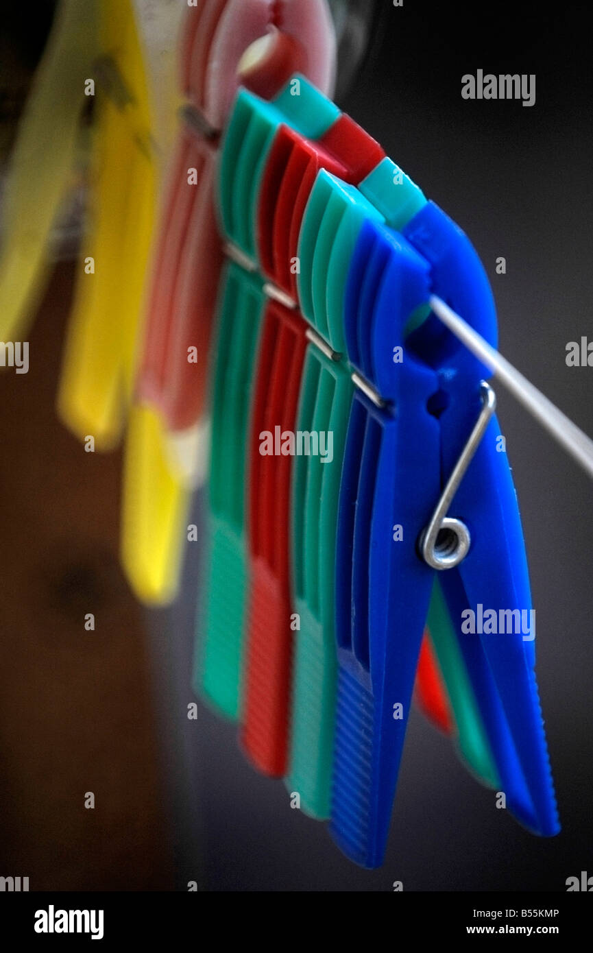 clothes pegs on washing line Stock Photo Alamy