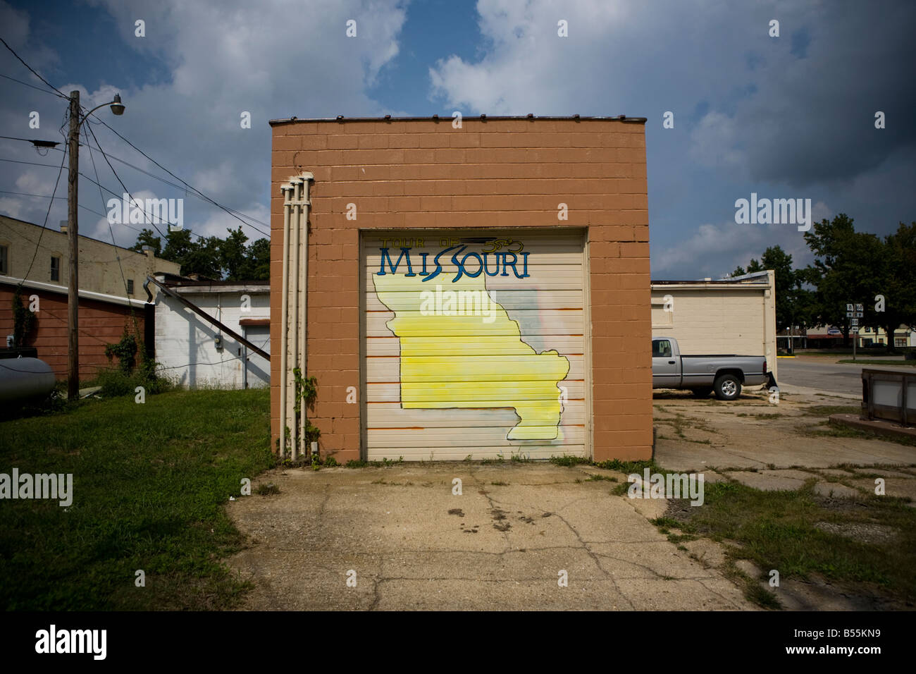 A map of the State of Missouri painted on the garage door in St James, Missouri. Stock Photo