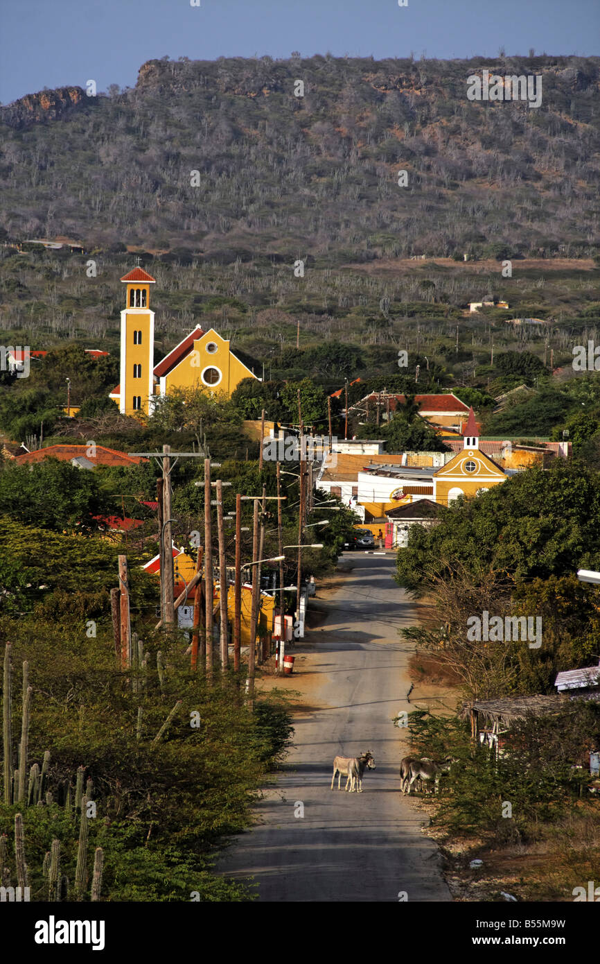 West Indies Bonaire Rincon village main road church Stock Photo