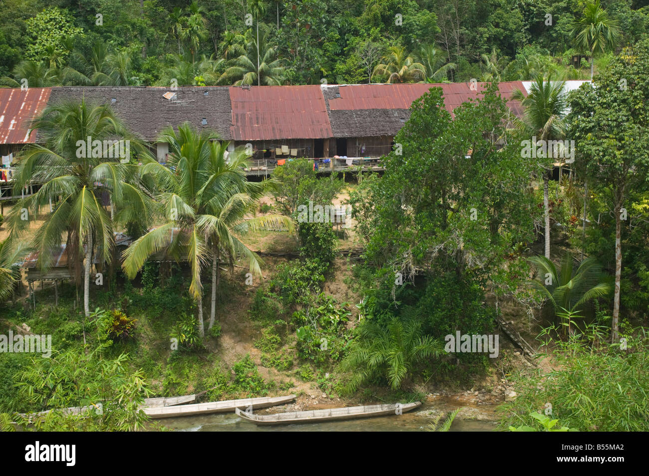 A Traditional Iban Longhouse Nr Kapit Sarawak Malaysia Stock Photo - Alamy