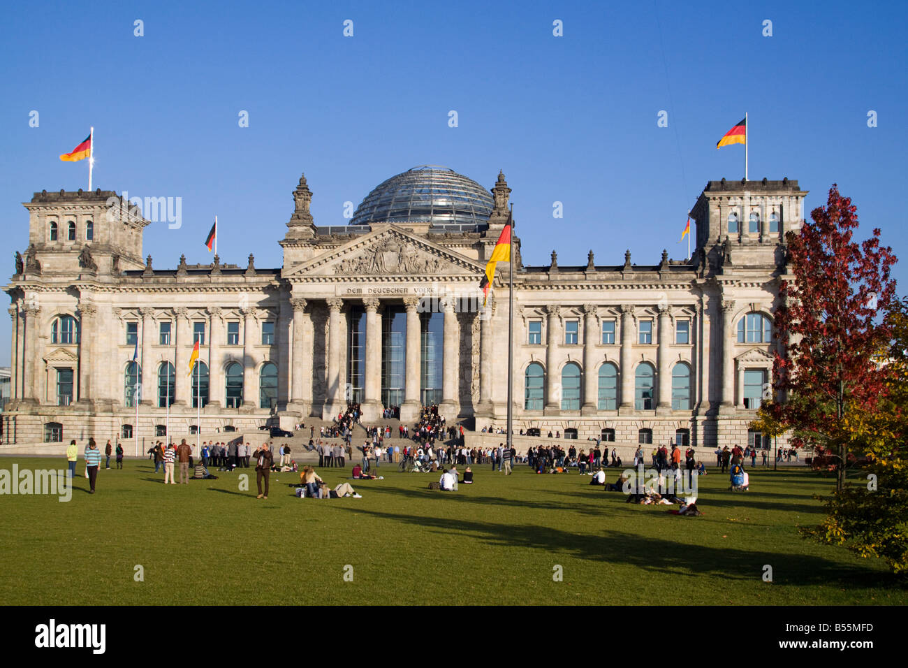 Berlin Reichstag building with dome by Norman Forster outdoors Stock Photo