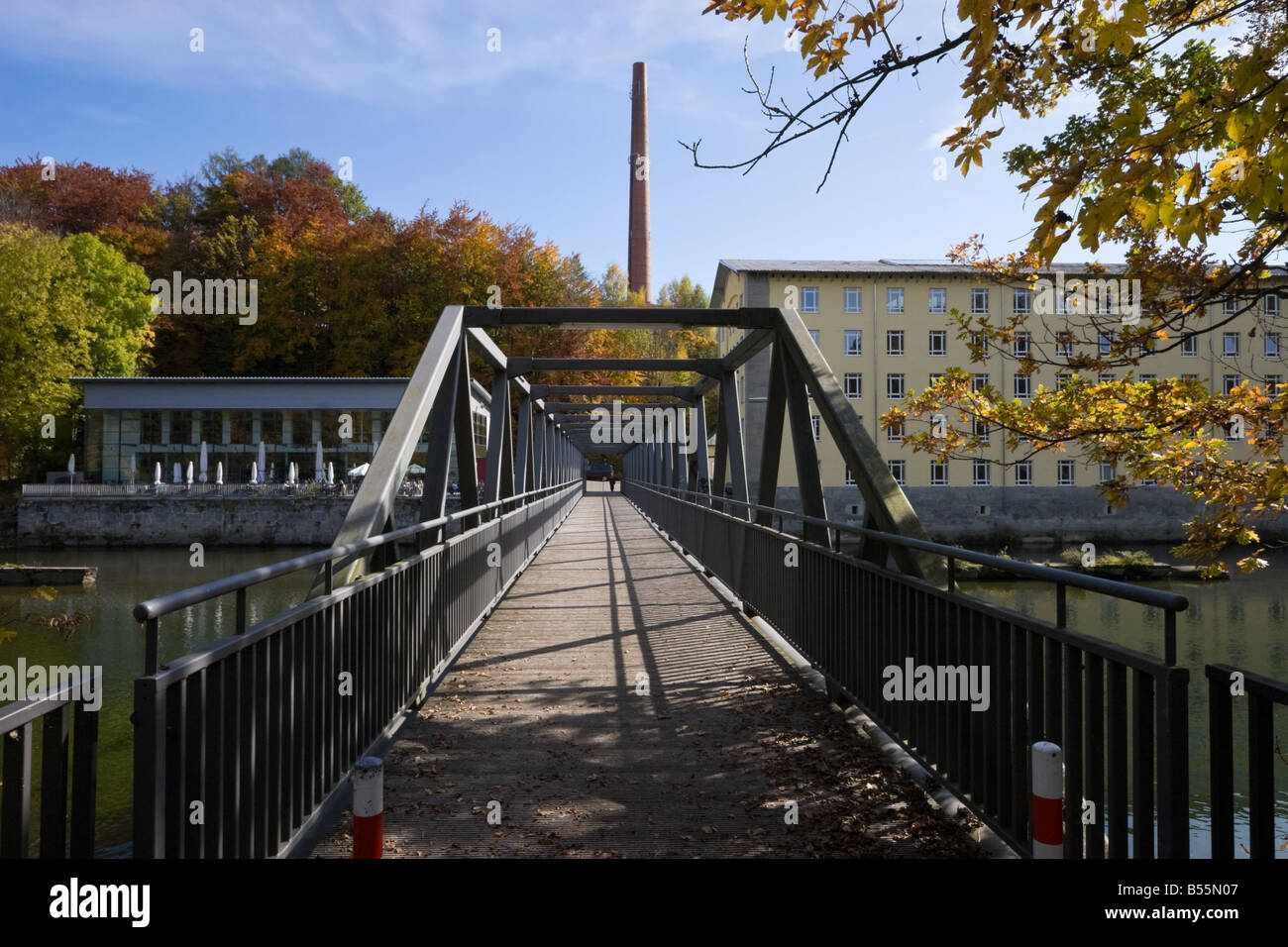 Bridge and Cafe over the river Iller in Kempten Germany Stock Photo - Alamy