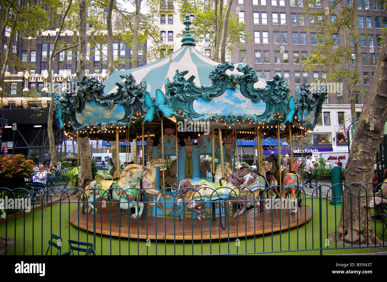 Colorful Carousel in Bryant Park in New York City (For Editorial Use Only) Stock Photo