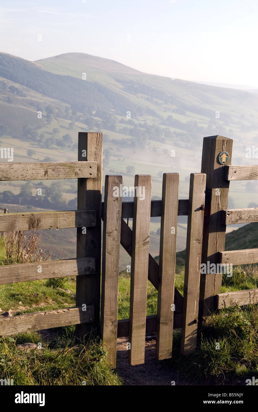 Wooden gate in the Peak District National Park Derbyshire UK England GB Great Britain Stock Photo