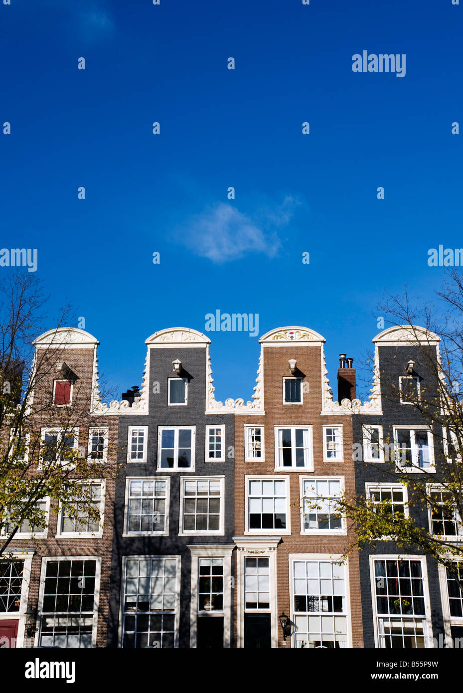 detail of gable roofs on old historic houses in  Amsterdam Netherlands 2008 Stock Photo