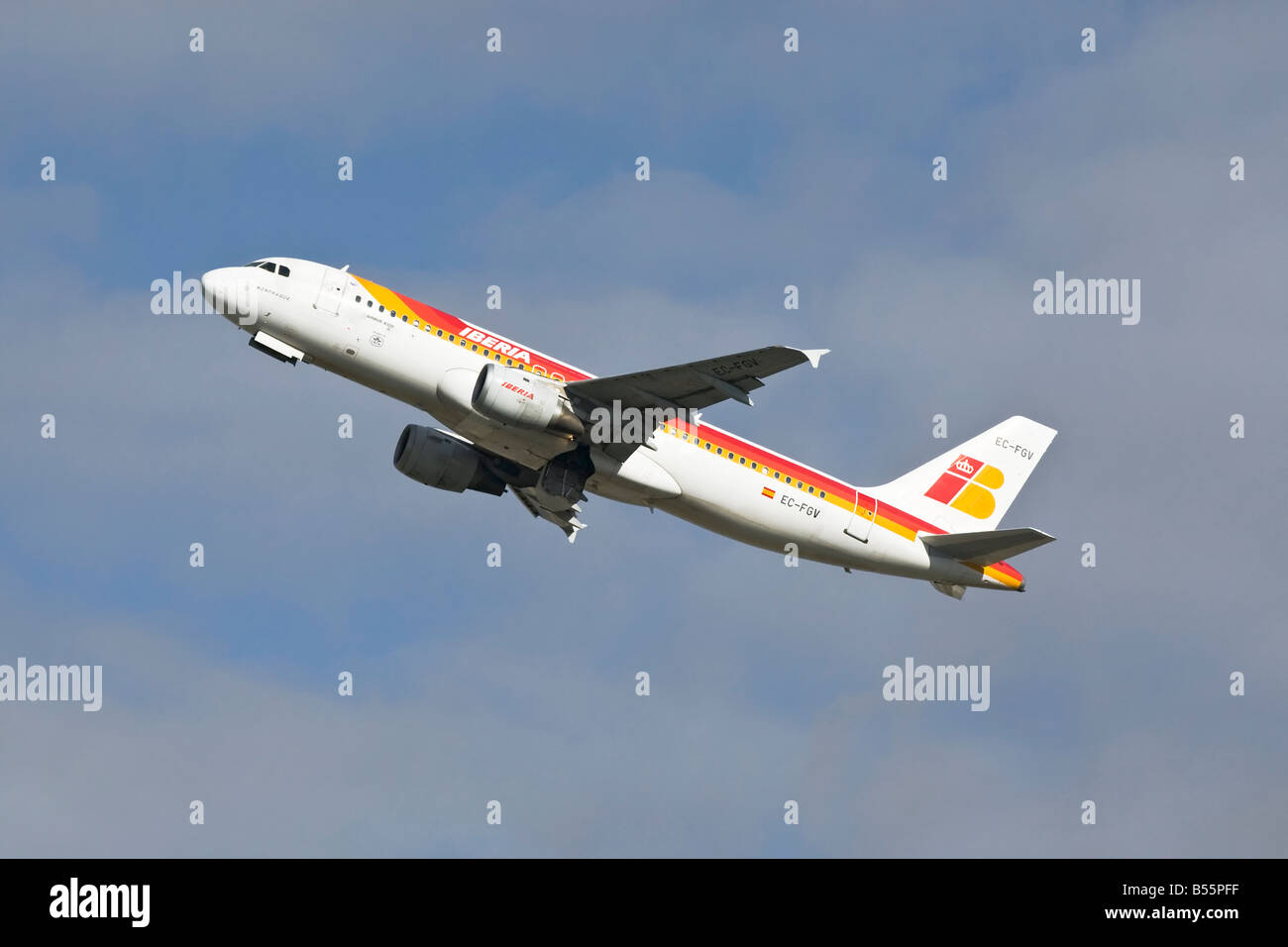 An Airbus A319 of the Spanish airline Iberia on departure Stock Photo