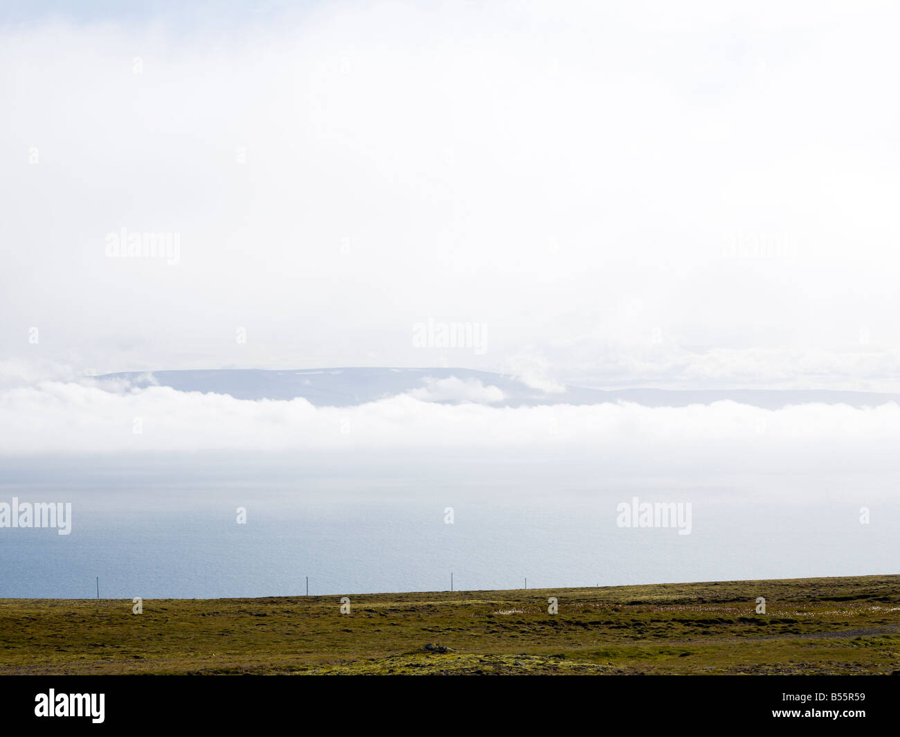 Bright clouds over Hrútafjörður Hrutafjordur Westfjords Iceland Stock Photo