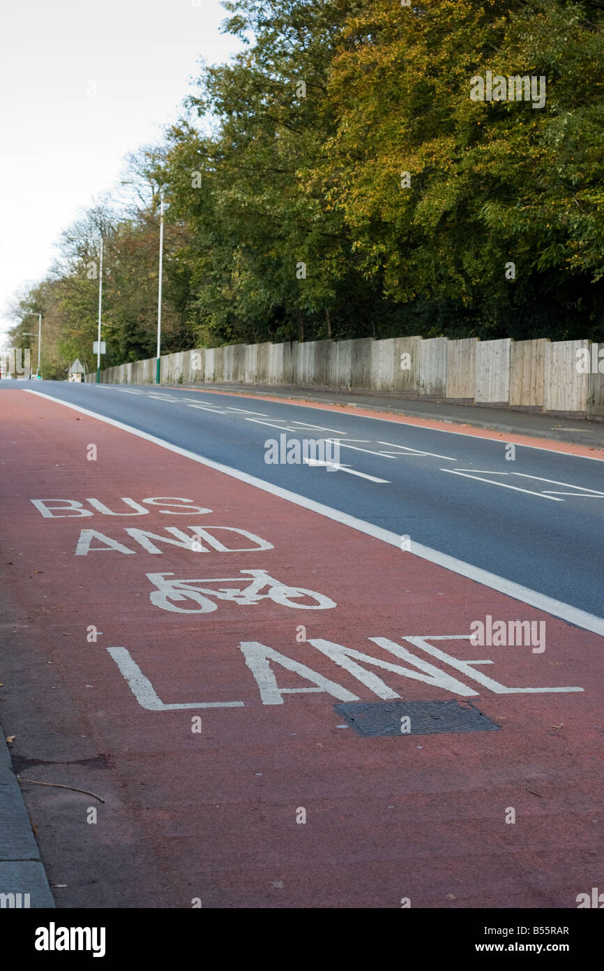 Road with bus and cycle lane Stock Photo