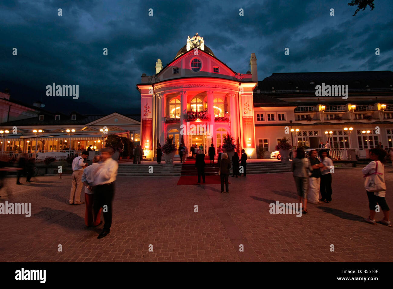 the illuminated Kurhaus in Merano Italy Stock Photo