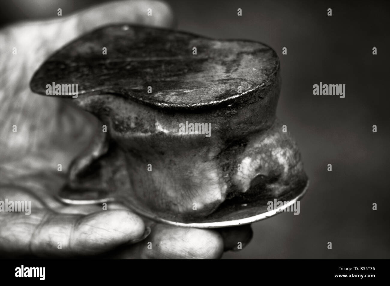 A gaucho holds a taba which is used to play the traditional game of the same name in San Antonio de Areco Argentina Stock Photo