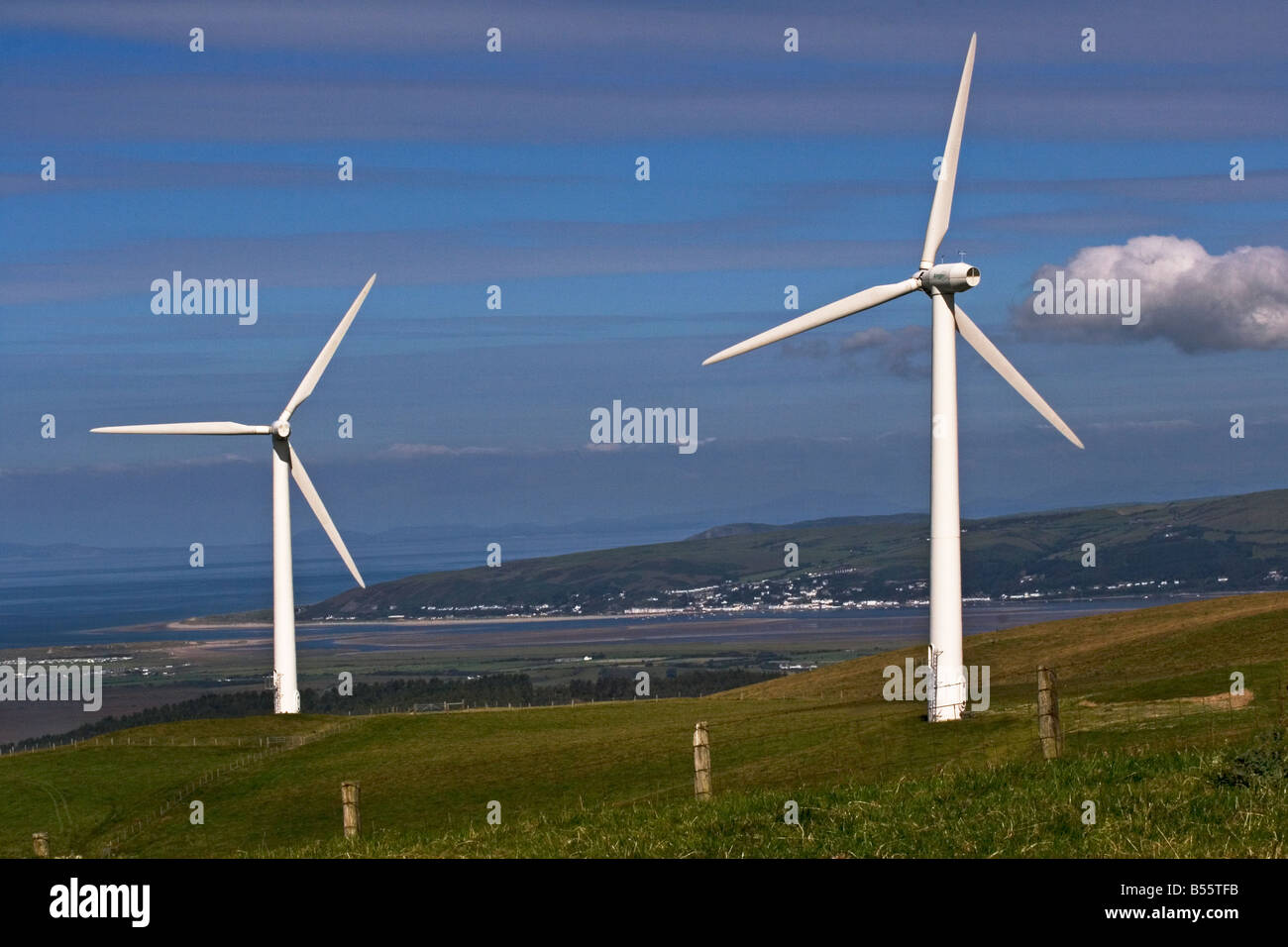 Wind Turbines on hillside at Mynydd Gorddu Wind Farm looking towards