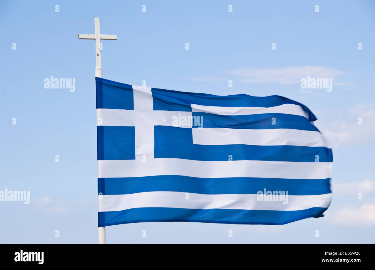 Greek flag flying over Protaras on the Eastern Mediterranean island of Cyprus EU Stock Photo