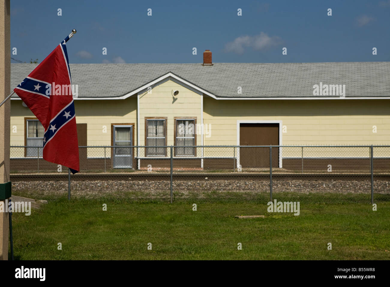 A confederate flag on a local grocery store in Saint James, Missouri