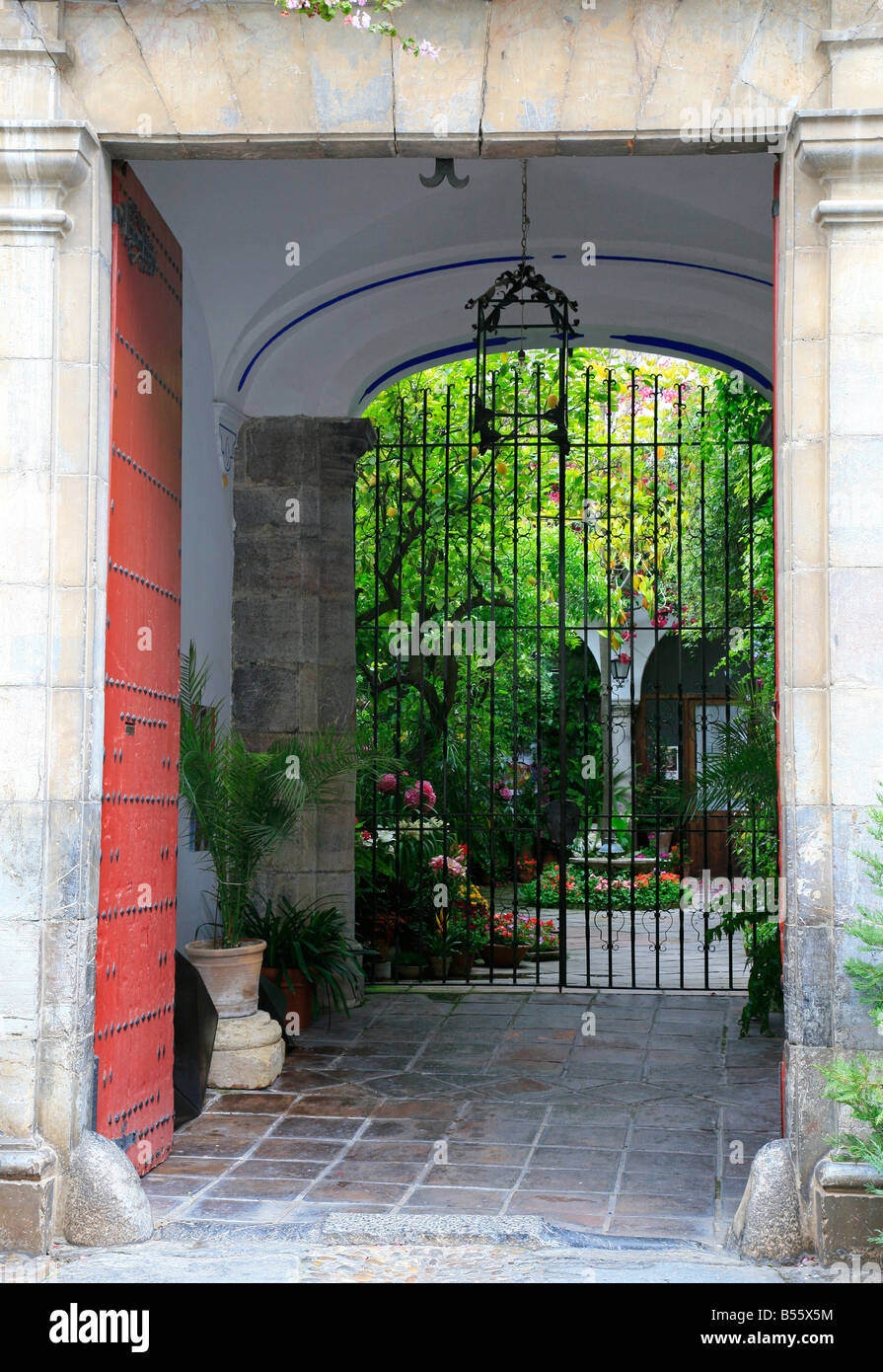 Entrance to a private courtyard part of The Festival of patios Cordoba Andalucia Spain. El Concurso de los patios Stock Photo