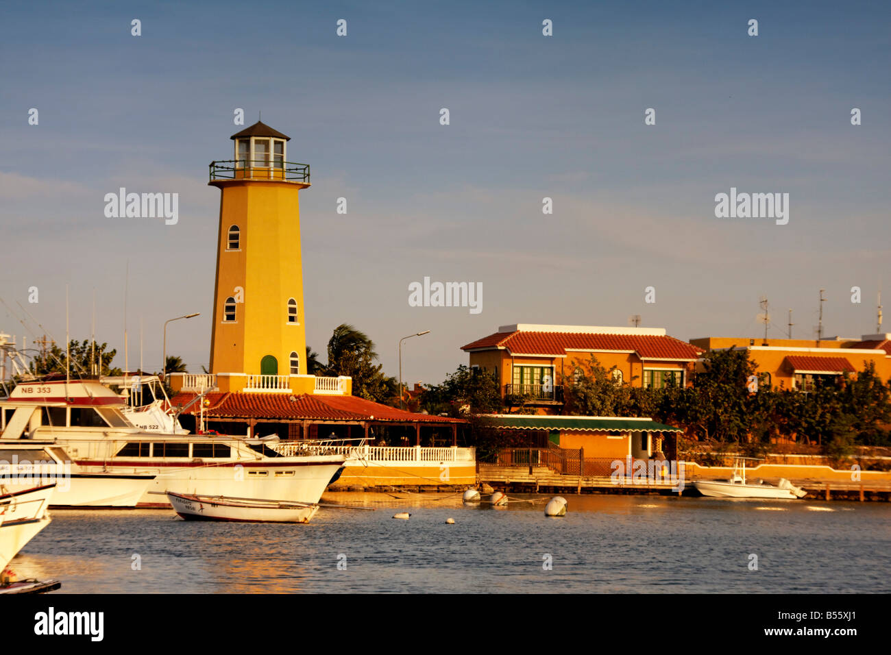 West Indies Bonaire Kralendijk lighthouse at little yacht harbour Stock Photo
