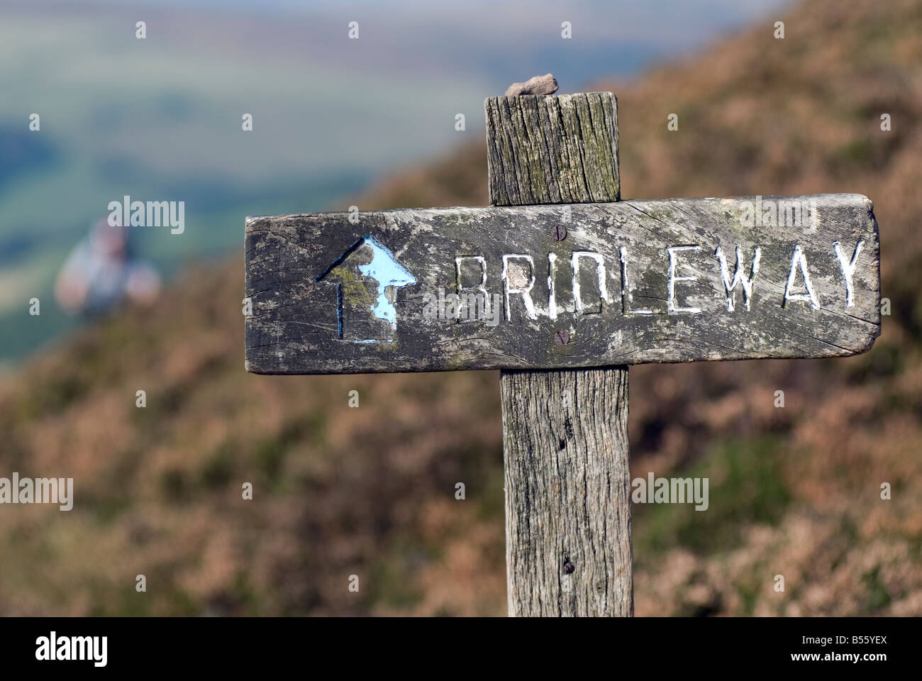 Bridleway signpost in the Peak District National Park Derbyshire UK England GB Great Britain Stock Photo