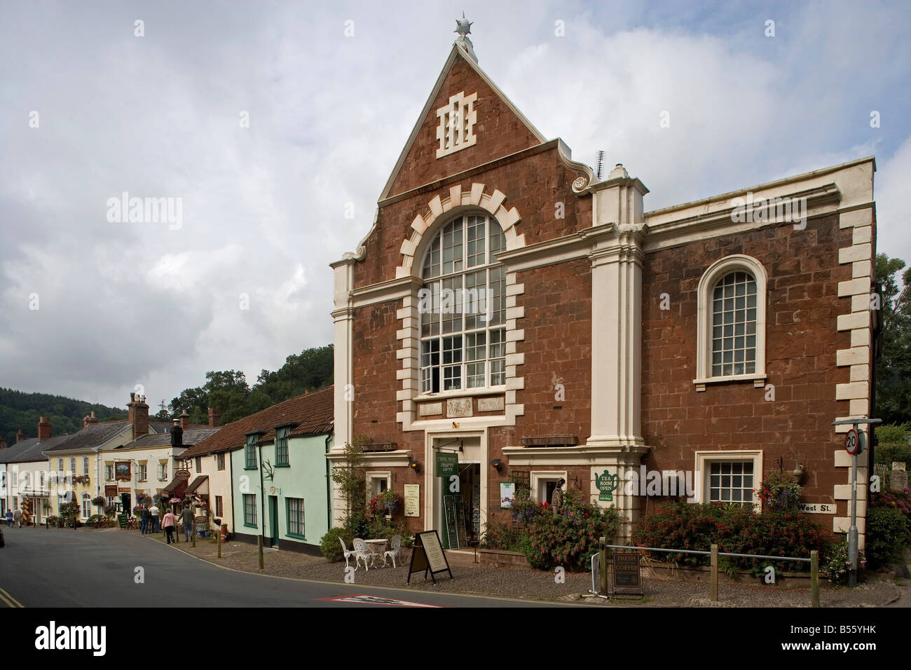 Dunster Church street typical houses Somerset Great Britain United