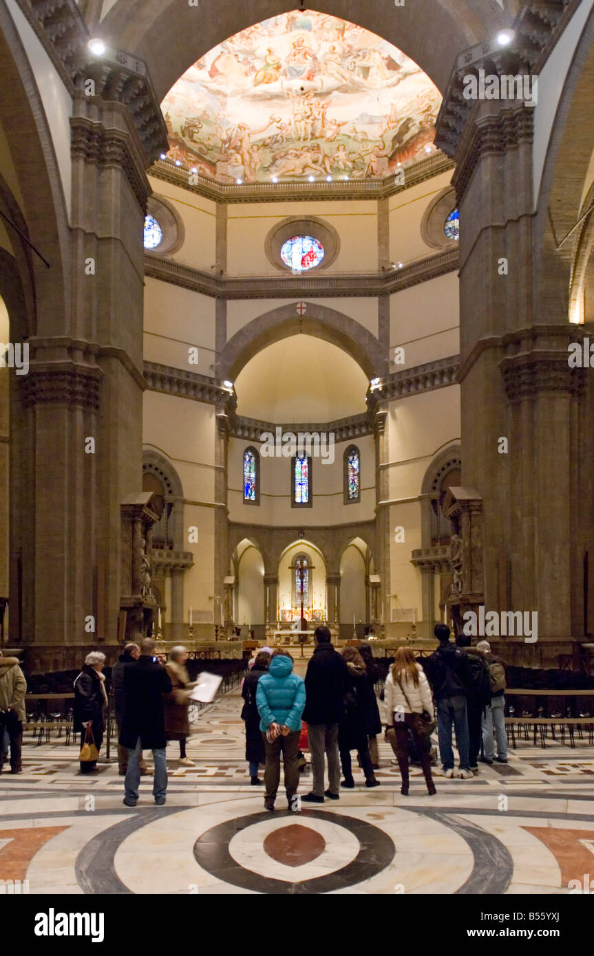 An interior view of the Basilica di Santa Maria del Fiore (Duomo) in Florence with tourists visiting and taking photographs. Stock Photo