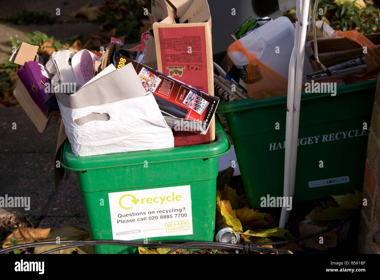 Recycling boxes in Haringey, London Stock Photo Alamy