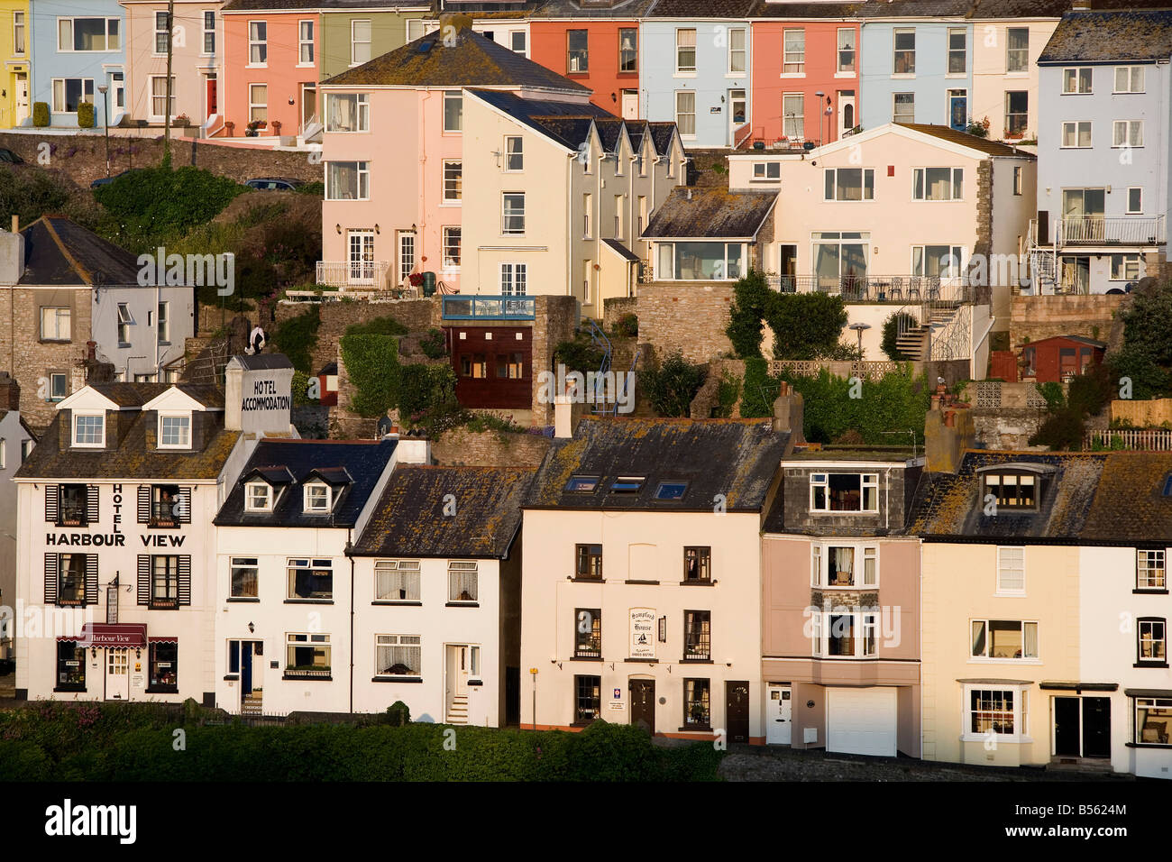 Brixham sea front English Channel typical houses Devon Great Britain United Kingdom Stock Photo