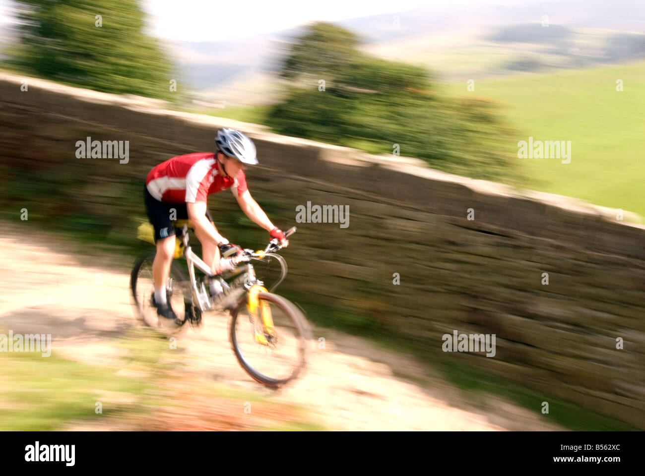 mountain biking in the Peak District National Park Derbyshire UK England GB Great Britain Stock Photo