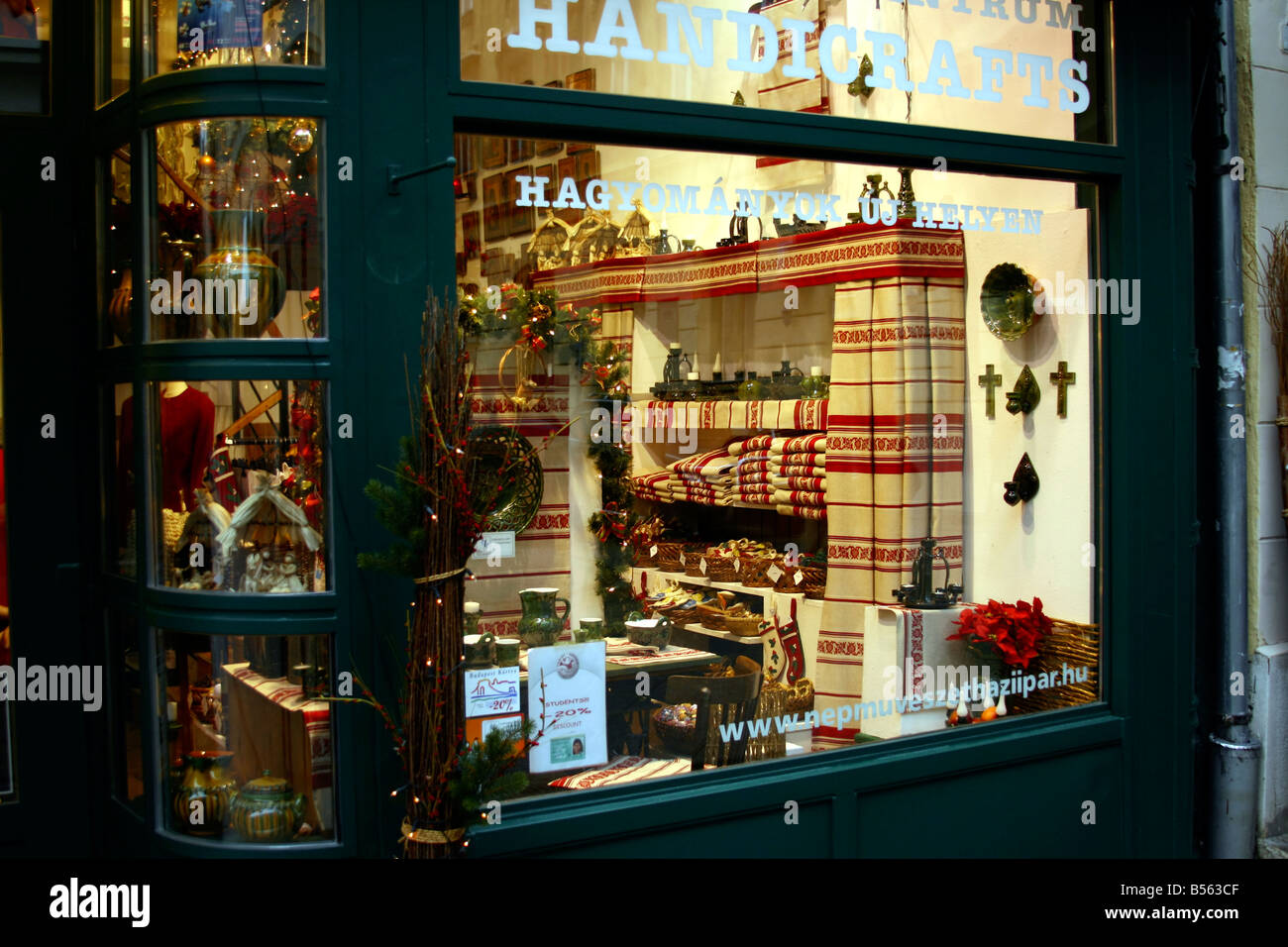 A display case (window show case) of a souvenir shop in Budapest