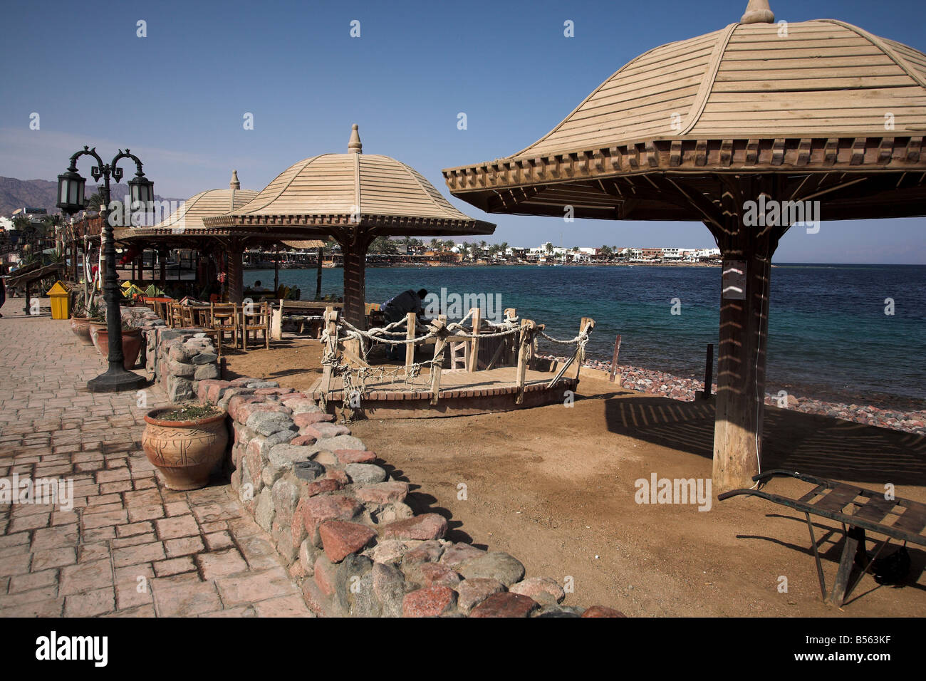 Masbat seafront in Asilah,  Dahab by the Gulf of Aqaba, South Sinai Peninsula, Egypt. Stock Photo