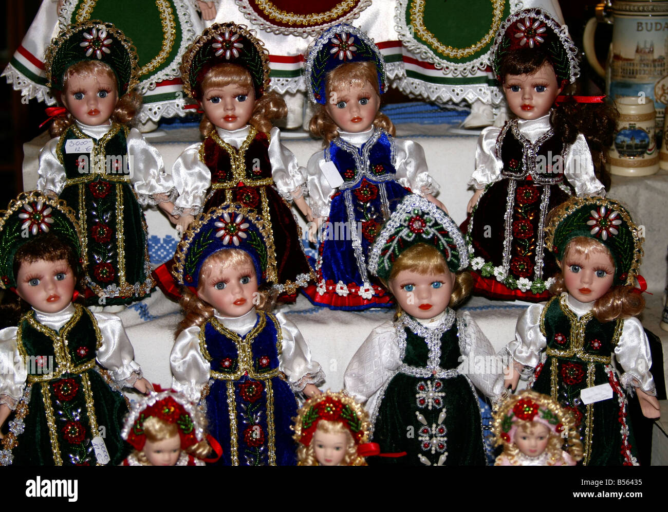 Dolls weared traditional Hungarian clothes. Budapest, Hungary November 2007 Stock Photo