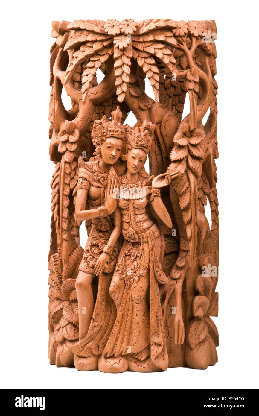 Rama and his wife Sita of Hindu mythology wood carving Stock Photo