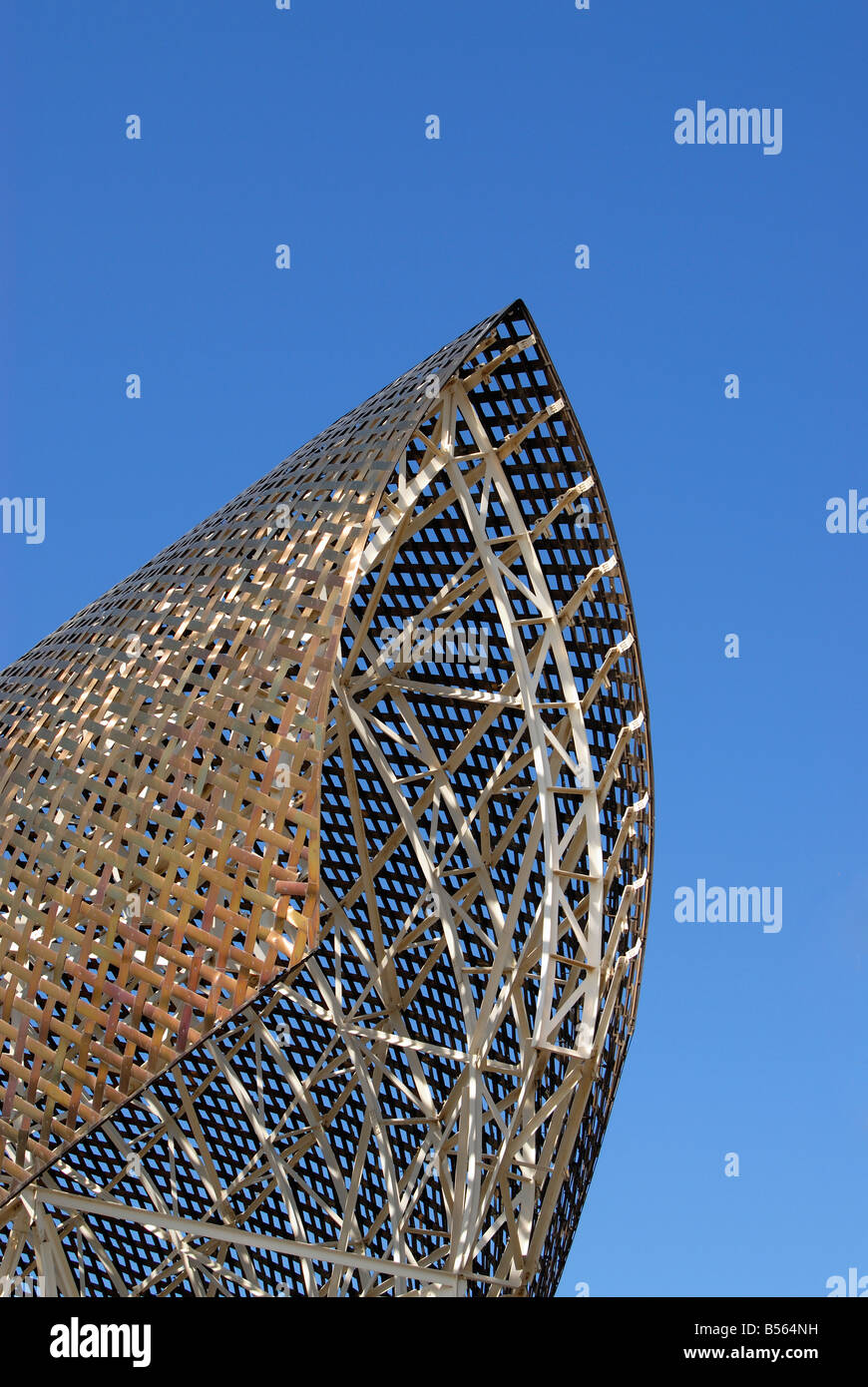 Close up of Frank Gehry s Fish Peix Sculpture at Port Olimpic Barcelona s Waterfront Catalonia Spain Stock Photo