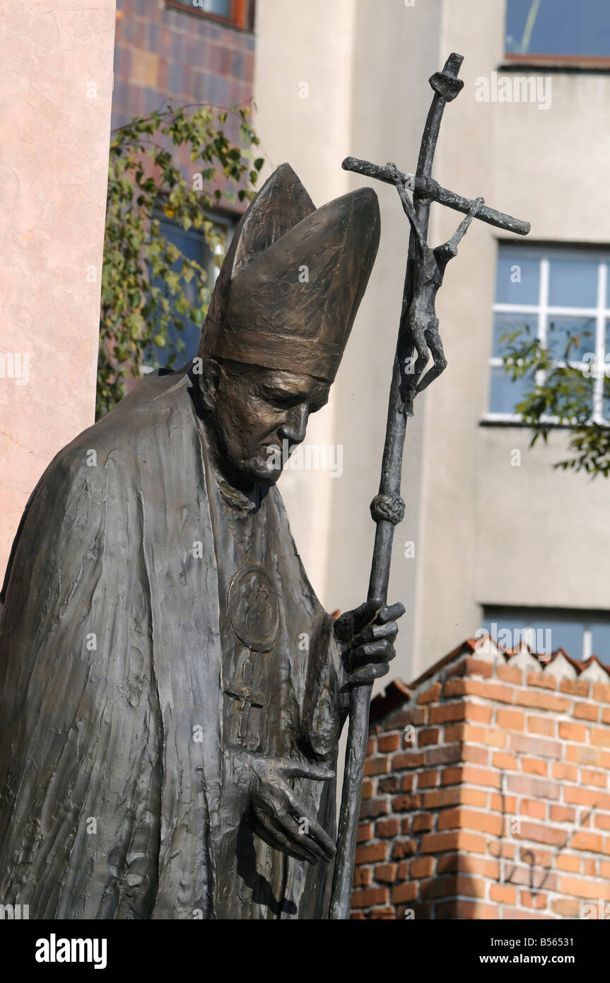 A statue representing late Polish pope John Paul 2, in the courtyard of ...