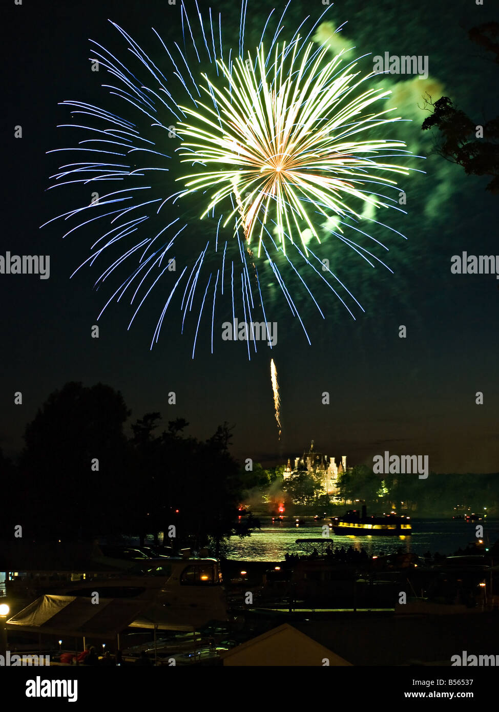 Fireworks over Boldt Castle, Heart Island in Alexandria Bay, New York