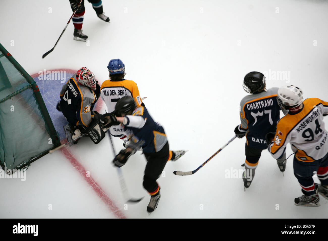 An ice hockey game in action at the City Center shopping mall in Doha Qatar Arabia Stock Photo