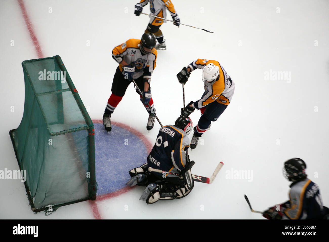 An ice hockey game in action at the City Center shopping mall in Doha Qatar Arabia Stock Photo