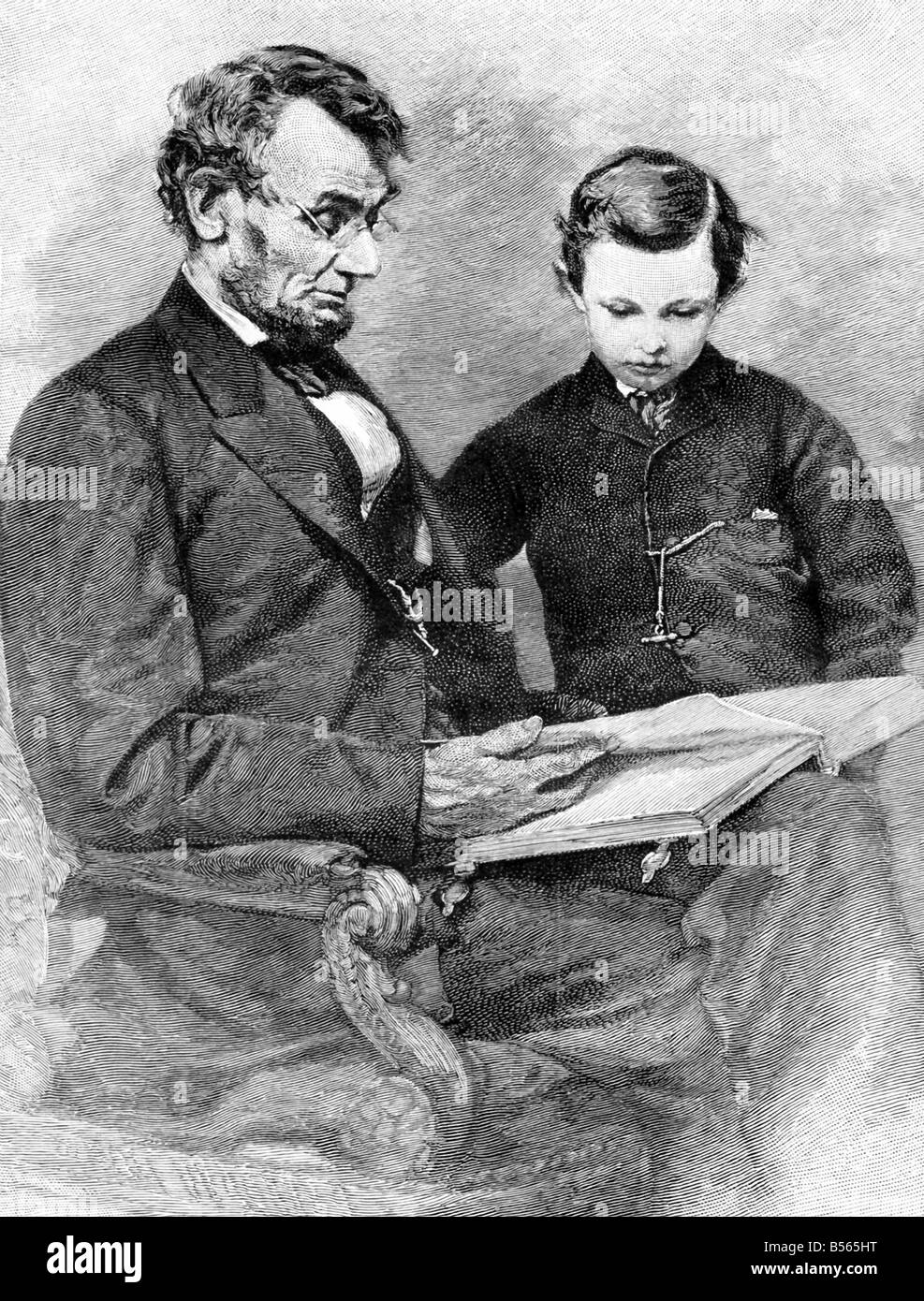 Lincoln and His Son Tad Stock Photo